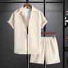 Fashion Men's Suit Solid Colour Shirt Top T-shirt Shorts Men's Suit Casual Thin Male