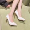 French Single Shoes Pointed Head Shallow Mouth Spring and Autumn Foreign Trade Large Size Women's Fine Heel Snake Pattern High Heels Women's High-en