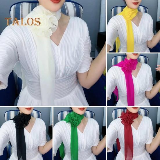 Шифоновый атласный длинный шарф с цветочным декором, дышащая универсальная пляжная шаль, защита от солнца, шифоновая шаль, повседневная одежда