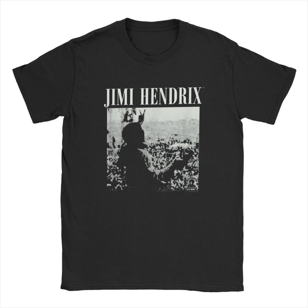 Мужские футболки Jimi Rock Hendrixs Live At Woodstock Винтажные футболки с изображением певца и гитариста Футболки с коротким рукавом и круглым вырезом Футболки из хлопка с круглым вырезом Топ больших размеров