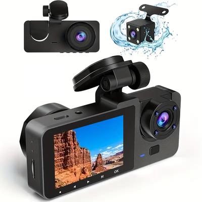 3-канальная видеокамера для автомобиля спереди, сзади и внутри, 1080P Full HD видеорегистратор для автомобилей, тройная автомобильная камера с картой, 2,0'' IPS HD экран