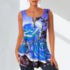 Women's Fashion V Neck Shirts Casual Tops T-shirt Ladies 3D Giant Flowers Print Vest Plus Size Sleeveless Blouse Tank Tops