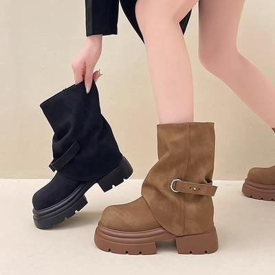 Простые и универсальные тонкие брюки ботинки мартин женские осень 2025 новый нишевый дизайн толстая подошва увеличивающие рост короткие ботинки