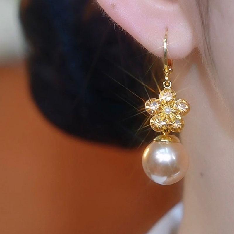 Модные серьги-капли из искусственного жемчуга с цветком циркония цвета шампанского для женщин, корейские элегантные легкие роскошные серьги, ювелирные изделия в подарок