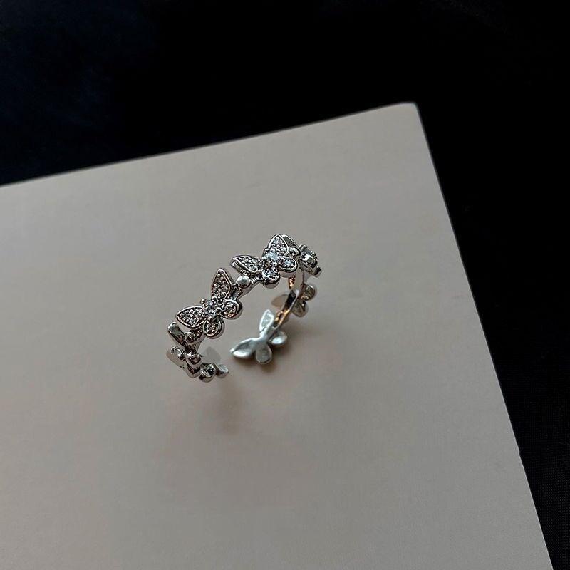 Luxury Zircon Sparkling Diamond Spirit Serpentine Ring Silver Open Ring High Quality Texture Simple and Versatile Trendy Cool Handmade for Women
