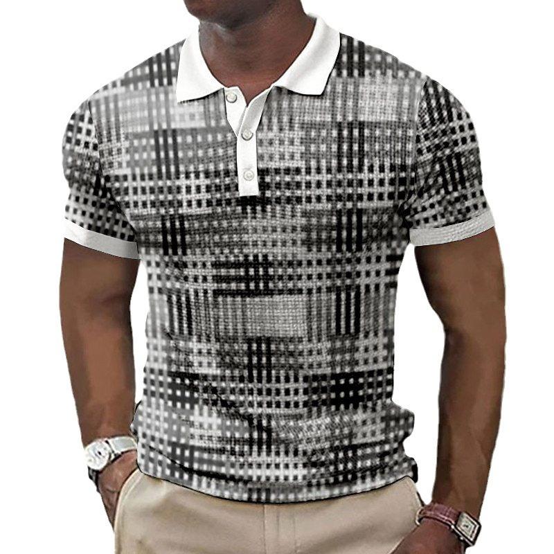 Мужская удобная рубашка поло с геометрическим сетчатым 3D цифровым принтом