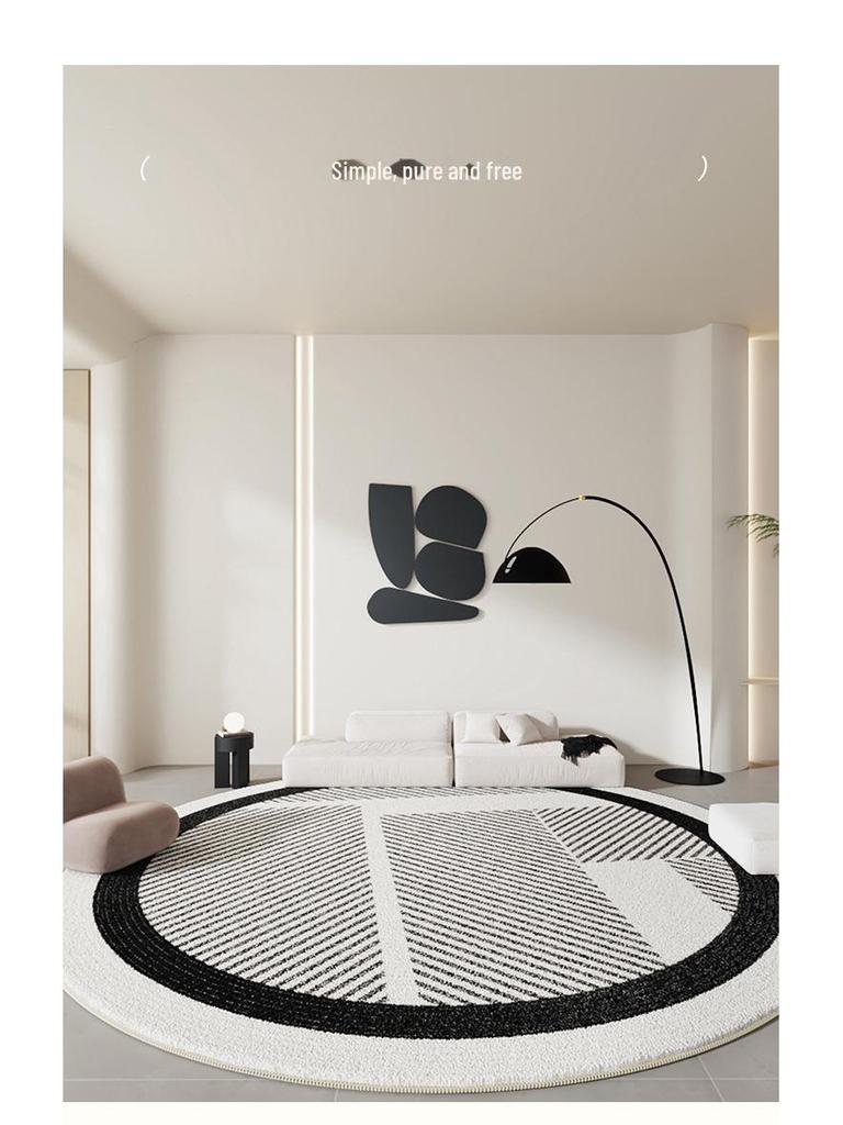 Minimalist Black & White Round Carpet - Thick Imitation Cashmere Chair Mat for Living Room, Study, or Bedroom