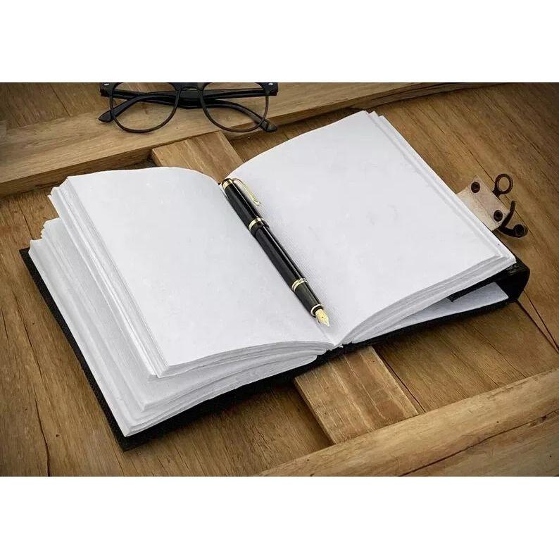 Handmade Wicca Leather Journal Black Pentagram Diary Cotton Paper For Poetry