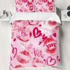 Valentine's Day Heart Bedding set, Skin friendly, warm, comfortable, Warm Pink surface, Red Lip Print With A Heart Pattern