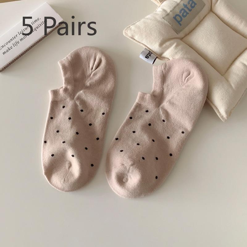 5 пар женских весенних и летних легких однотонных носков в горошек, которые не спадут с невидимых носков