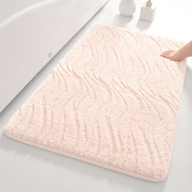 Thickened Solid Color Bathroom Absorbent Floor Mat with Wave Pattern for Household Use, Anti Slip Door Mat for Bathroom, Toilet Door Mat