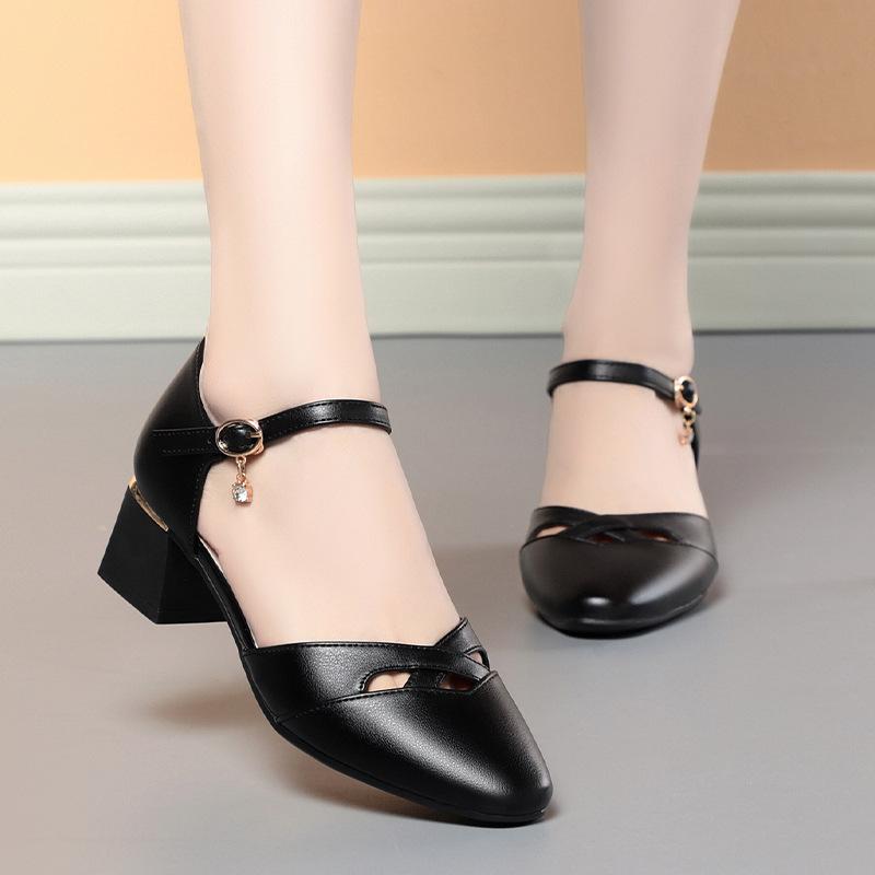 Летние женские босоножки-лодочки женские с острым носком и ремешком на щиколотке на высоком каблуке женские туфли из искусственной кожи с вырезом офисные туфли женские