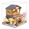 Spilay DIY Wooden Dollhouse Miniature Handmade Kit Set for Beginners, Japanese-Style DIY Wooden Dollhouse with 3D Puzzle and LED Lights, Perfect As a