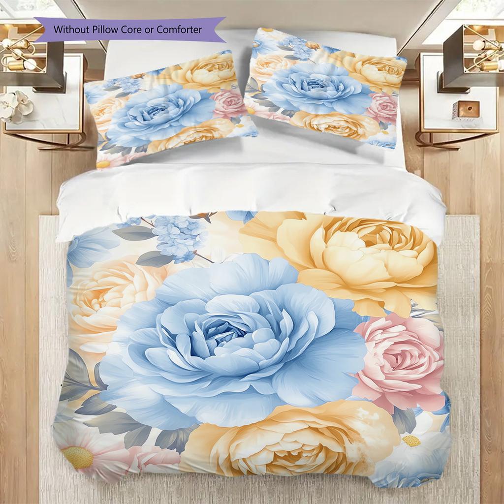 Blossoms Pattern Bedding Quilt Set Quilt Cover Pillowcase Home Decoration Birthday Gift (1 * duvet cover + 2 * pillowcase, without core)