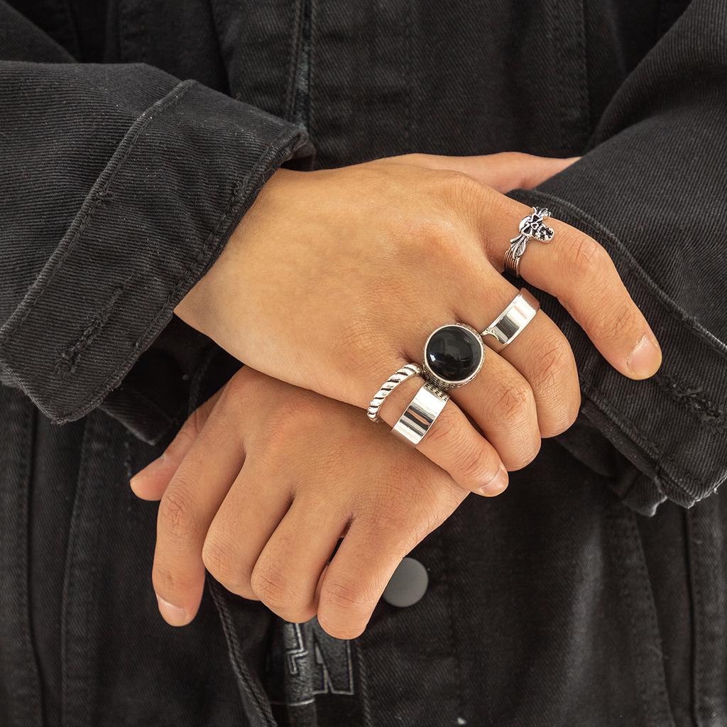 2023 Party Nightclub Ring Accessories European and American New Stainless Steel Skull Men's 5-piece Oil Drop Ring Fashion Personality Men's Jewelry