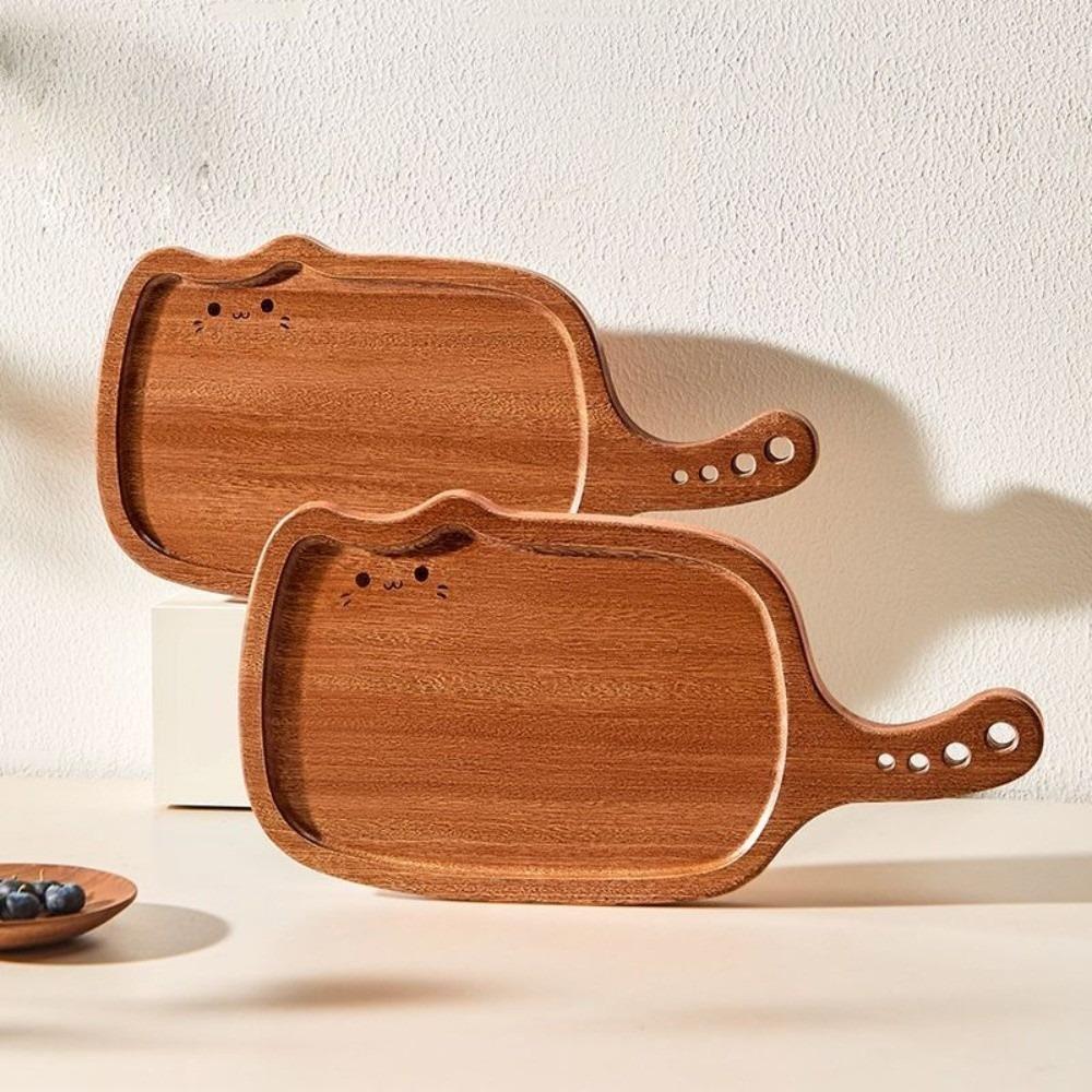 Solid Wood Ebony Wood Cutting Board Thickened Kitty Shape Steak Tray Fruit Chopping Board  Kitchen
