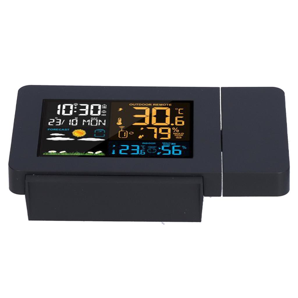 Multifunctional Weather Clock Projected Color Screen Black Portable Humidity Thermometer