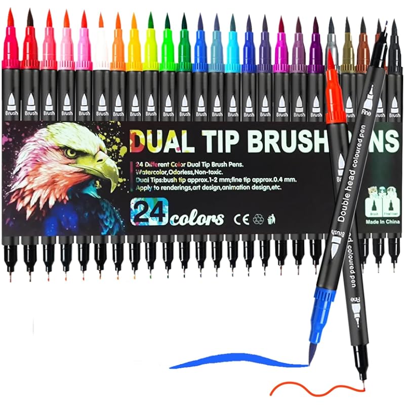 Corslet 24 Colors Dual Tip Colored Brush Pens Art Marker Set Fine Point Calligraphy Markers for Artists Pen Set Journal