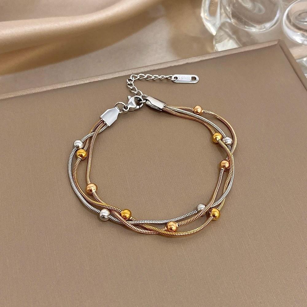 Gold Silver Color Wrap Beaded Bracelets Round Beads Party Jewelry Snake Chain Bracelet  Women