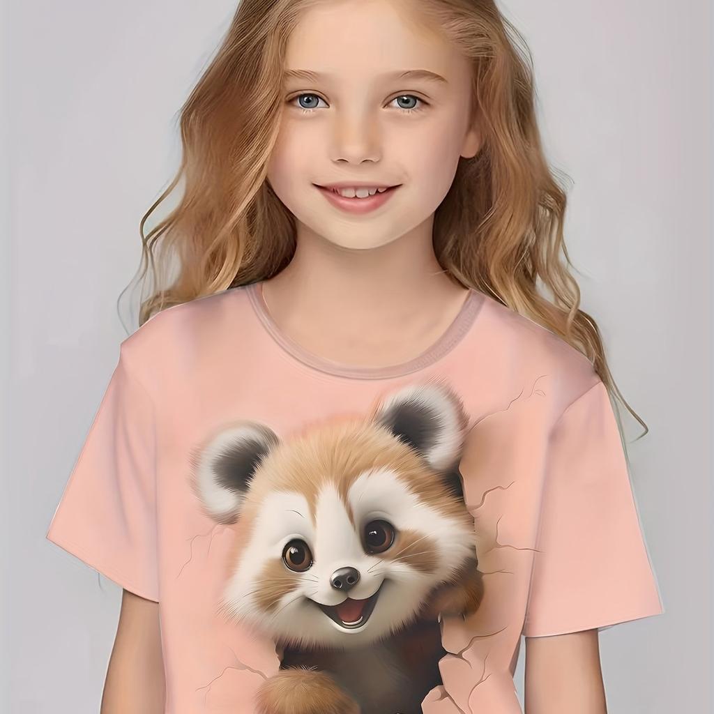 Милая 3D Красная Панда Принт Футболка с Коротким Рукавом Топы Для Девочек Летний Подарок Спорт На Открытом Воздухе Бег