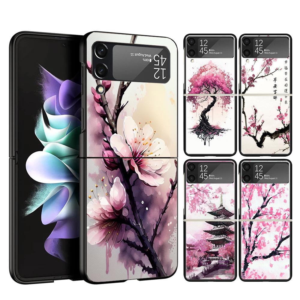 Cherry Blossom Tree Cover Phone Case For Samsung Galaxy Z Flip 7 6 5 4 3 5G Flip7 Flip6 Flip5 Flip4 Flip3 Black Fundas Shell Gal