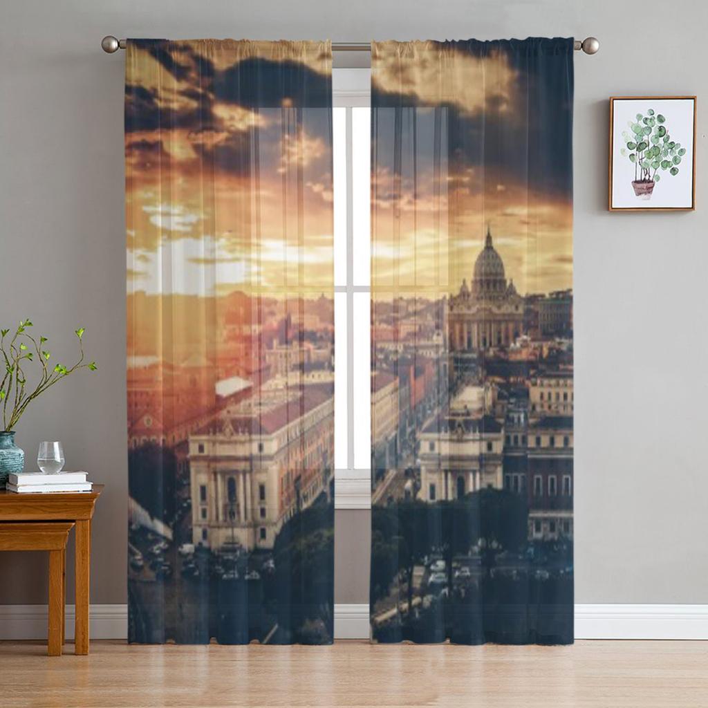 Vintage View Saint Peter At Dusk Sheer Curtains for Living Room Transparent Tulle Window Curtain Bedroom Kitchen Veil Drapes