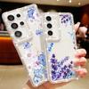 Floral Print Clear Phone Case For Samsung S25 Edge S24 FE S23 Ultra A56 A36 A16 A15 A55 Glitter Diamond Frame Shockproof Soft Silicone Bumper Cover