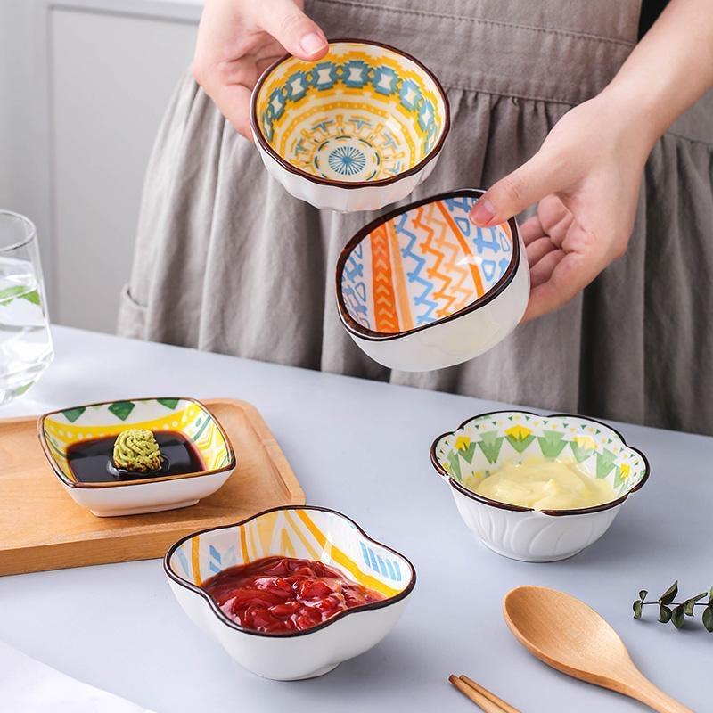 Креативная маленькая тарелка в американском стиле, соус, богемный стиль, маленькая тарелка с геометрическим узором, кухонная практичная приправа, столовая одежда