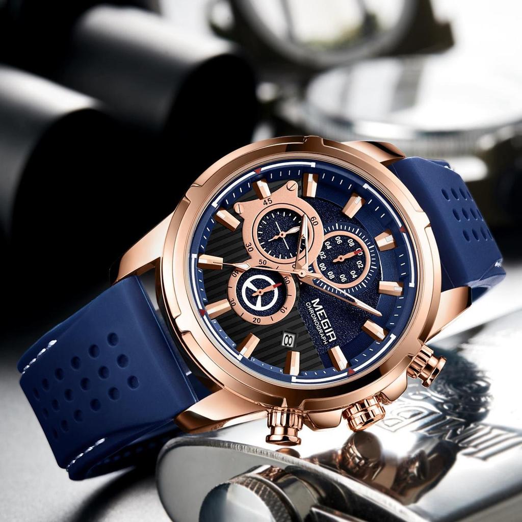 Relogio Masculino MEGIR New Sport Chronograph Silicone Mens Watches Top Brand Luxury Quartz Clock Waterproof Big Dial Watch Men