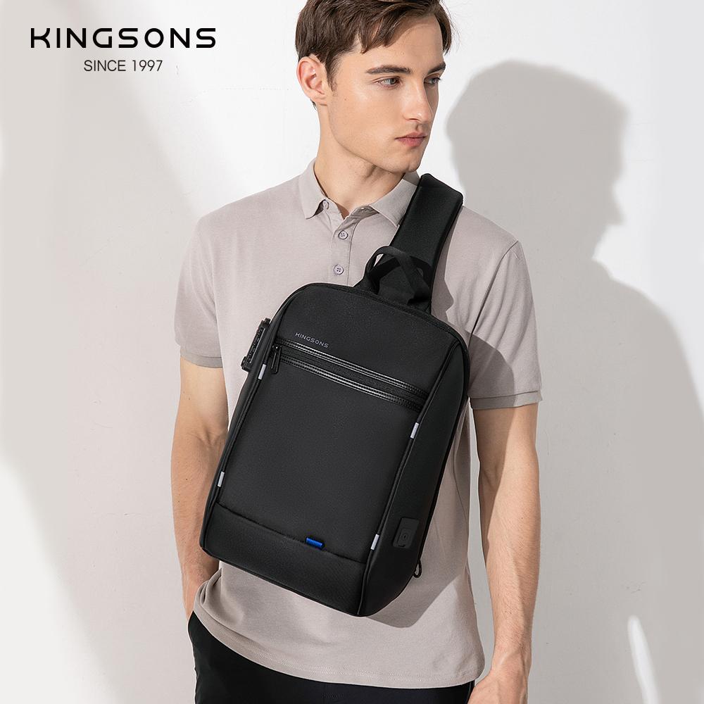 Kingsons Anti-theft Men Chest Bag 14 Inch Laptop Bag Single Shoulder Messenger Bag Waterproof Crossbody Bag With USB Charging Port&TSA Customs Lock