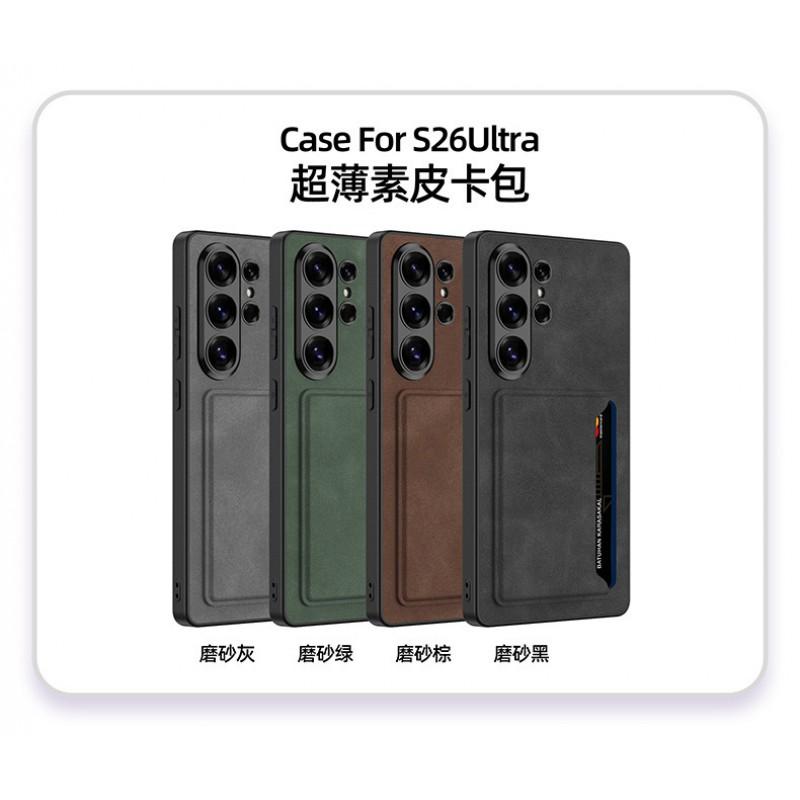 Ultra Thin Matte Faux Leather Phone Case Galaxy S25 With Card Slots Stand Kickstand Drop Protection