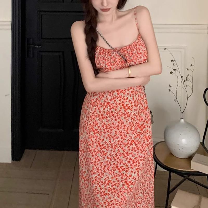 Платье на подтяжках женское летнее новое платье с тонкой талией и средней длины