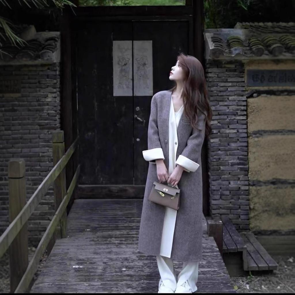 New Style Super Good-looking Ladylike Mixed Coffee Color Women's Long Wool Coat