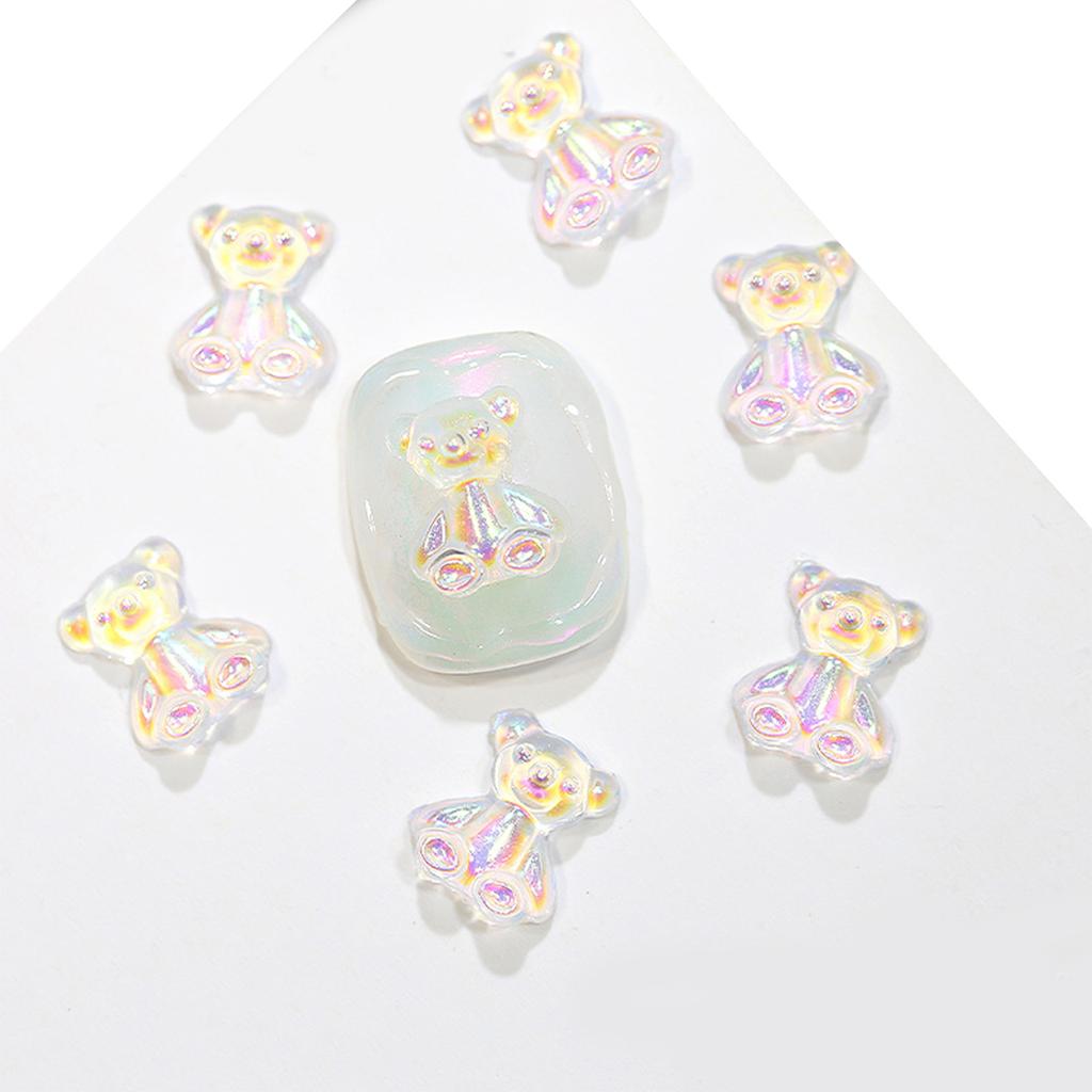 20 шт. милые украшения для ногтей в виде медведя, смоляные кристаллы, стразы «Аврора», красочные подвески для ногтей, аксессуары для поделок