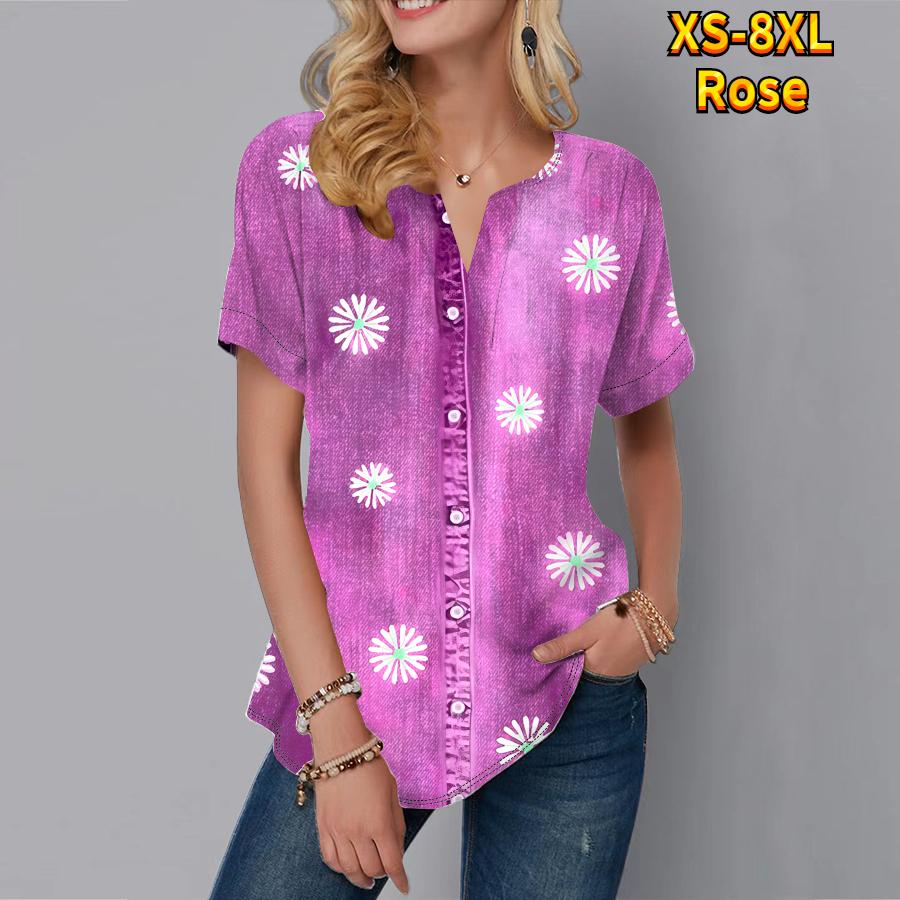 Женская летняя футболка с джинсовым узором и принтом, футболки с короткими рукавами, повседневные топы, маленький v-образный вырез, короткие рукава