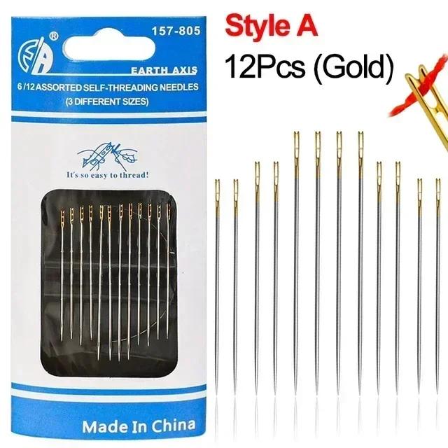 12/24/36 шт. потайных игл из нержавеющей стали, самозатачивающиеся иглы, набор для самостоятельной вышивки, ручная строчка для пожилых людей, нитевдеватель, швейные инструменты