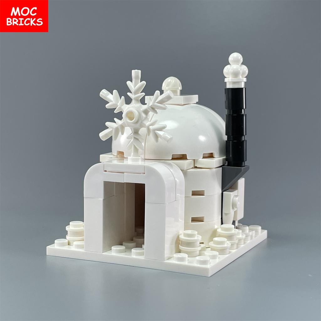 Non-Toxic Moc Bricks Window Fence Arch White Winter Snow Horse Figure City Architectural Church Accessories Children Christmas Toys