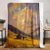 Stone Cottage in Golden Floral Meadow Flannel blanket for bedroom, living room, sofa, and nap sofas.