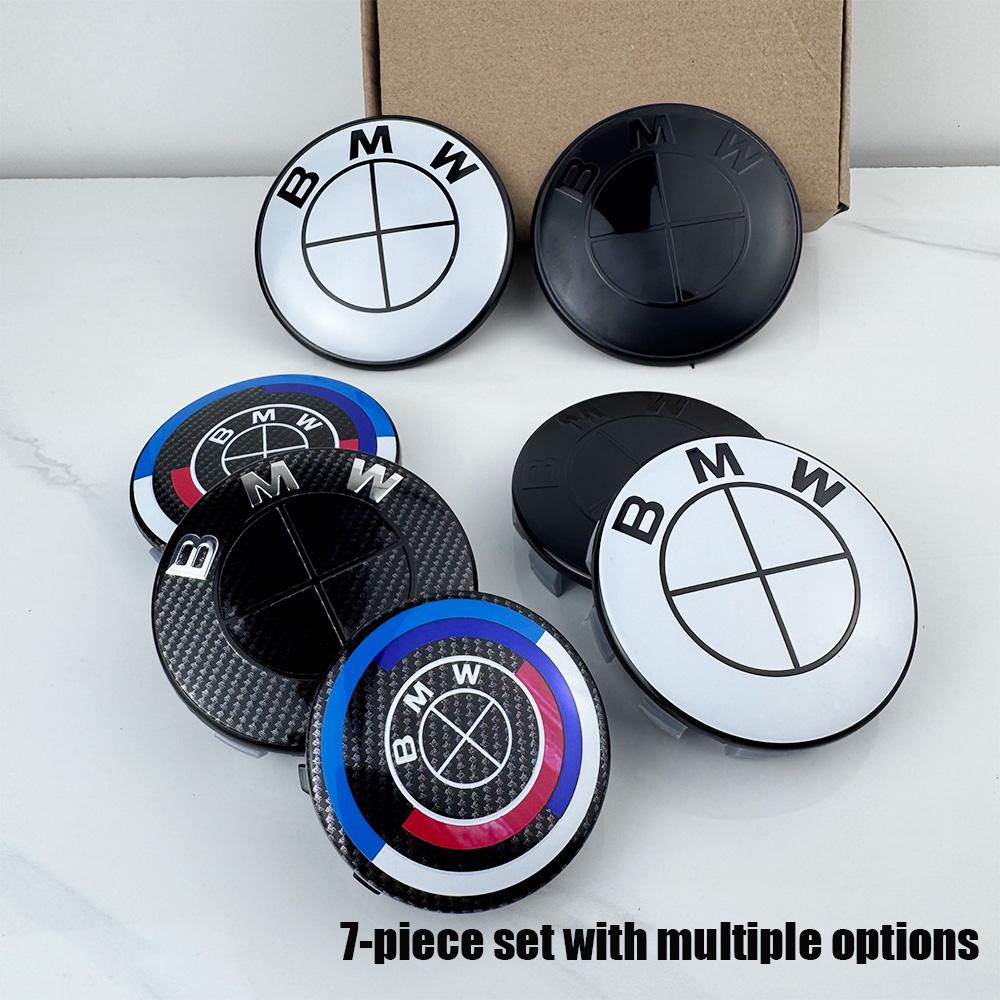For BMW  Se  E87 For MINI BMW F20 E36 E46 X6 M4 E60 G01 G20 X3 X5 7PS-new model 7Pcs Car Hood Rear Emblem Steering Wheel Stickers Rims Cap Badge