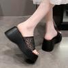 Fashion 2025 Summer Hollow Out Mesh Wedge Sandals Women Peep Toe Chunky Platform Slippers Woman Non Slip Thick Bottom Outdoor Slides