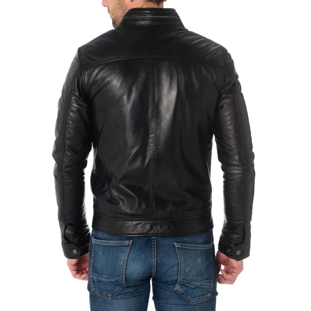 SKINOUTFIT Мужская куртка из натуральной овчины черного цвета, стильная мотоциклетная куртка-бомбер, байкерская верхняя одежда MJ 246