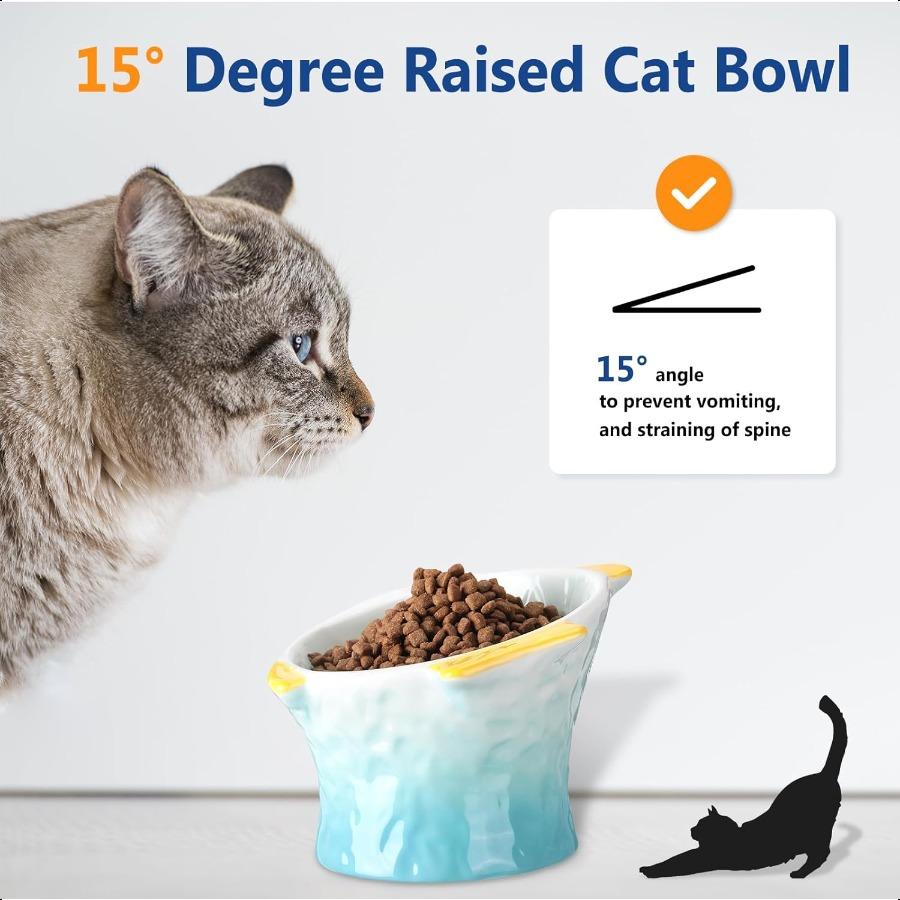 2 шт. Приподнятая наклонная керамическая миска для кошачьего корма в форме рыбки, милая приподнятая наклонная неглубокая угловая кошачья миска, нескользящая миска-кормушка для муравьев