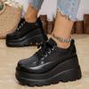 Fashion Casual Solid Black Super High Heel Loafer Women 2025 Autumn Chunky Platform Lace Up Pumps Thick Bottom Breathable Mesh Shoes