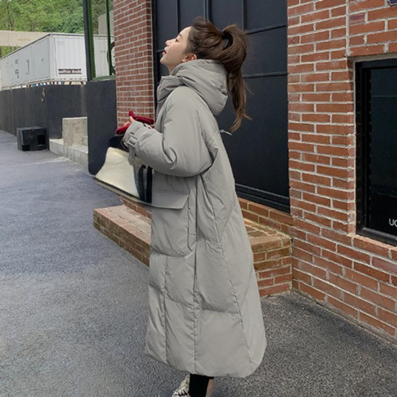 Женский зеленый пуховик с капюшоном, длинная хлопковая одежда, новая зимняя корейская мода, свободные теплые утолщенные ветрозащитные пальто большого размера, топы