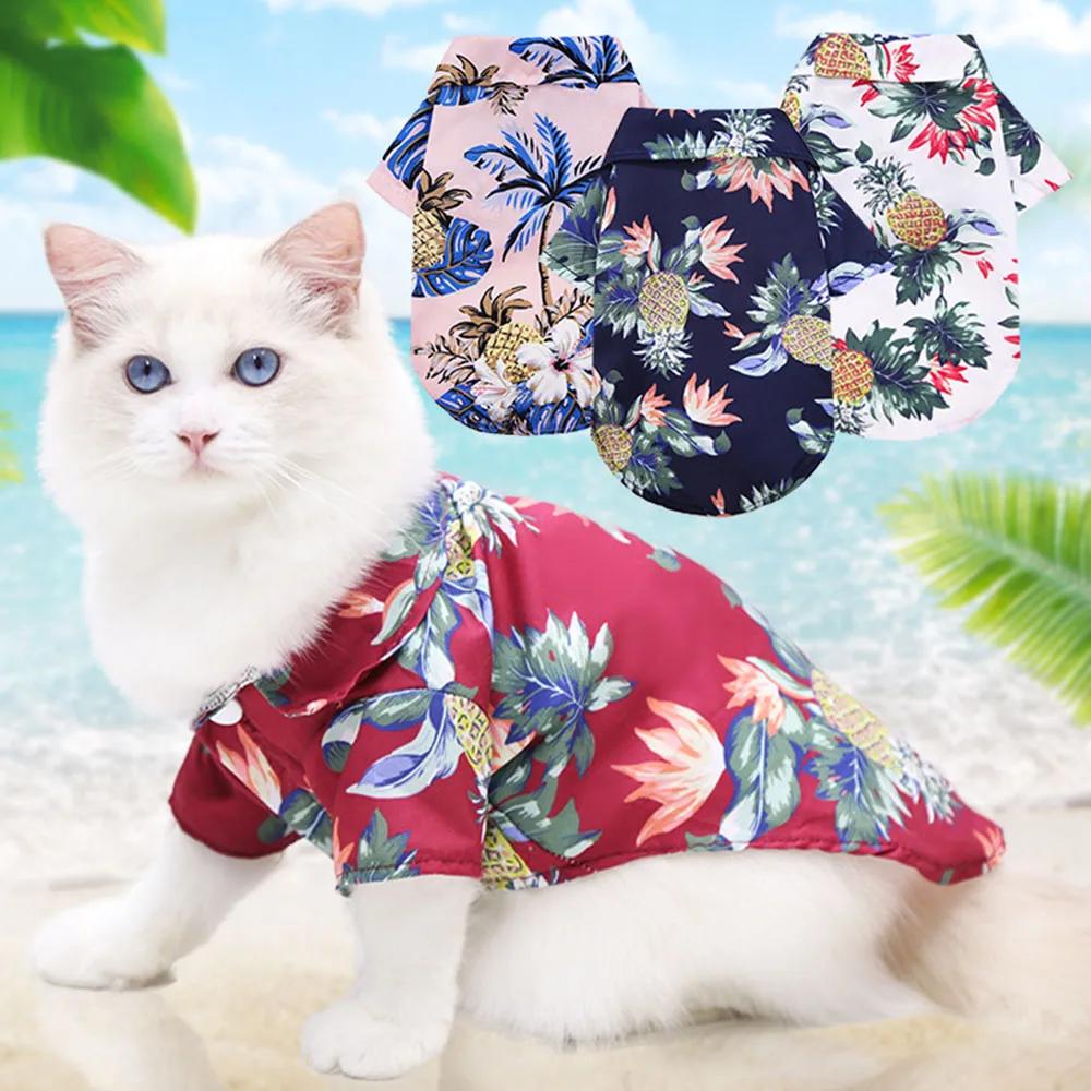 Summer Breathable Pet Beach Shirts for Dogs Cute Hawaii Casual Dog Cat Clothing Floral T Shirt for Small Dogs Chihuahua Clothes