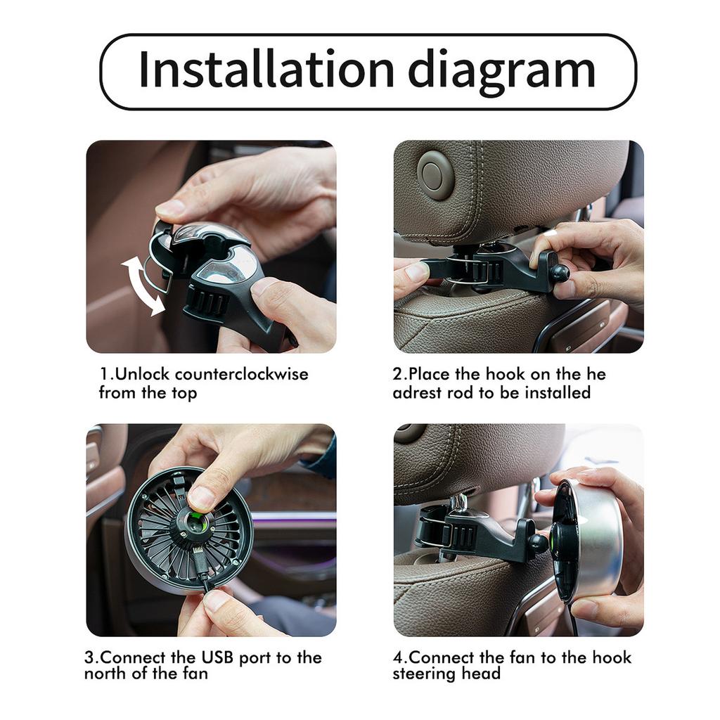 Car USB Cooling Fan Dashboard Air Vent Mount 360° Rotating Adjustable Air Conditioner Cooler 3-Speed Air Vent Outlet Fan