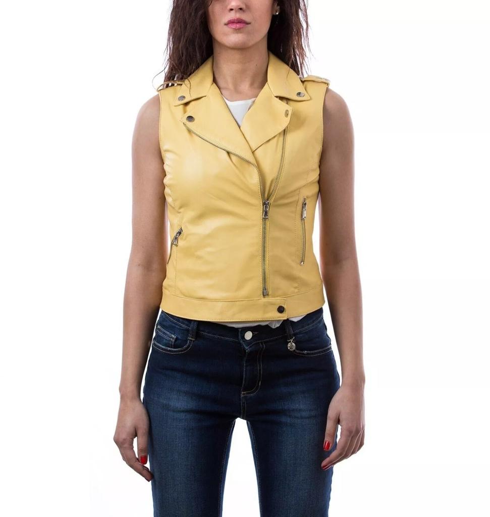 Желтая женская кожаная жилетка на пуговицах в стиле вестерн, классическая жилетка из овчины
