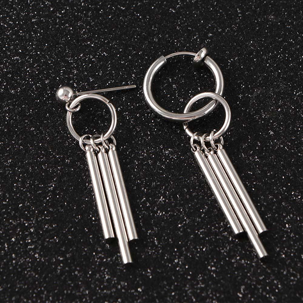 Punk Hip hop Stainless Steel Korea Bar Women Men Earring Tassel Earring Hoop Earring Clip Earring
