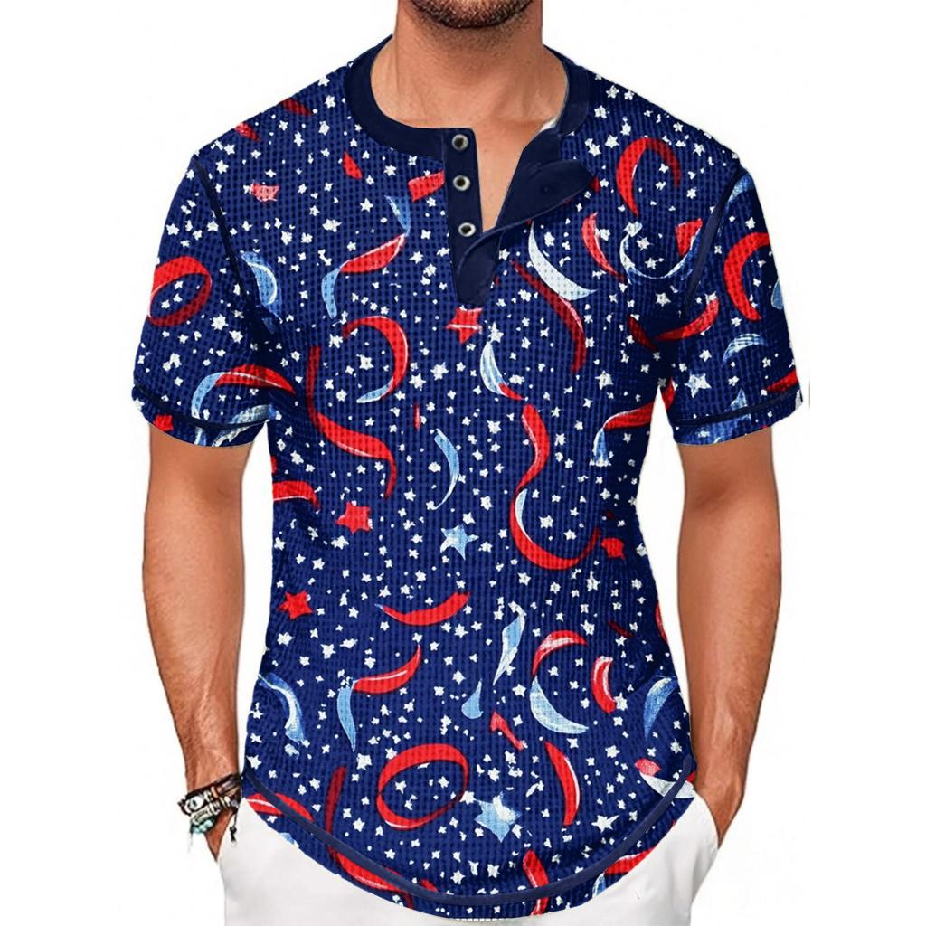 Летняя мужская футболка с воротником-стойкой и короткими рукавами с принтом «День независимости»