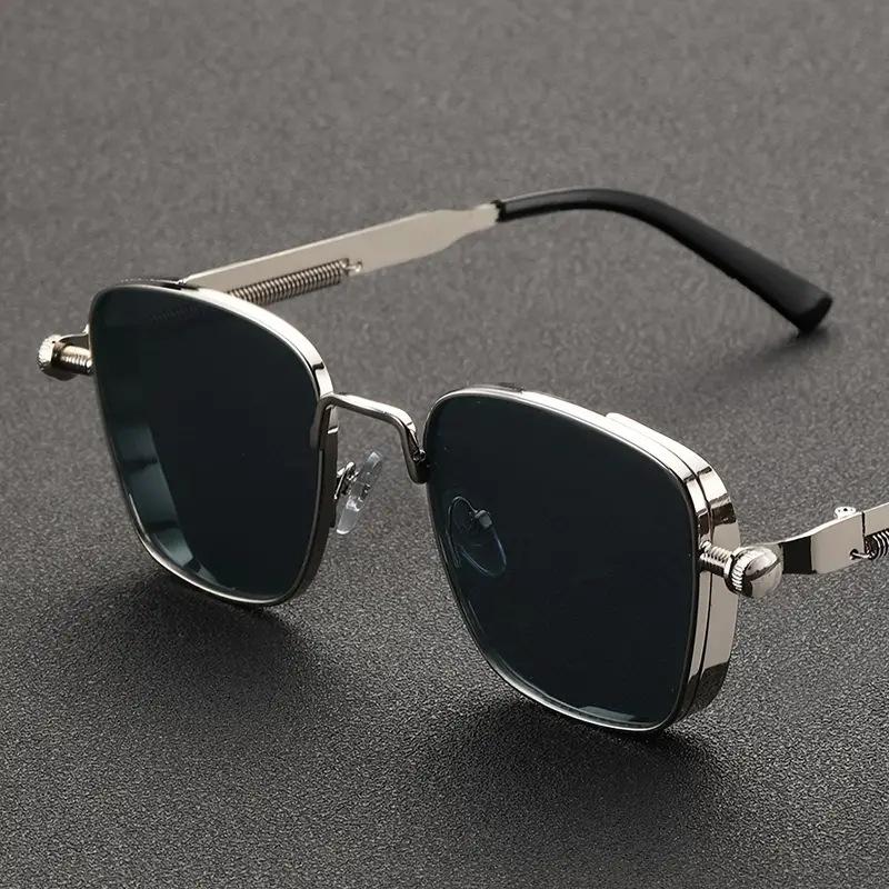 New Sunglasses Men Driving Sunglasses Retro Spring Leg Driving Outdoor Sports Metal Rectangular Decorative Glasses Women Uv400